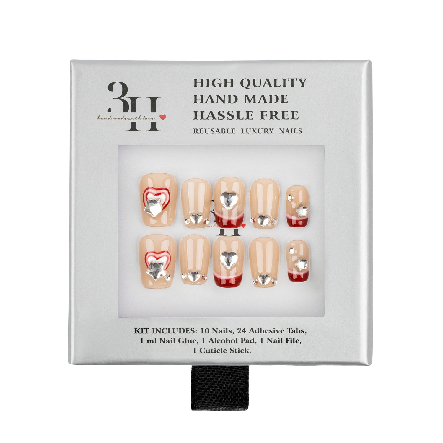 3H Luxury Handmade Press-on Nails - Ruby Bow Charm - 3H Nails