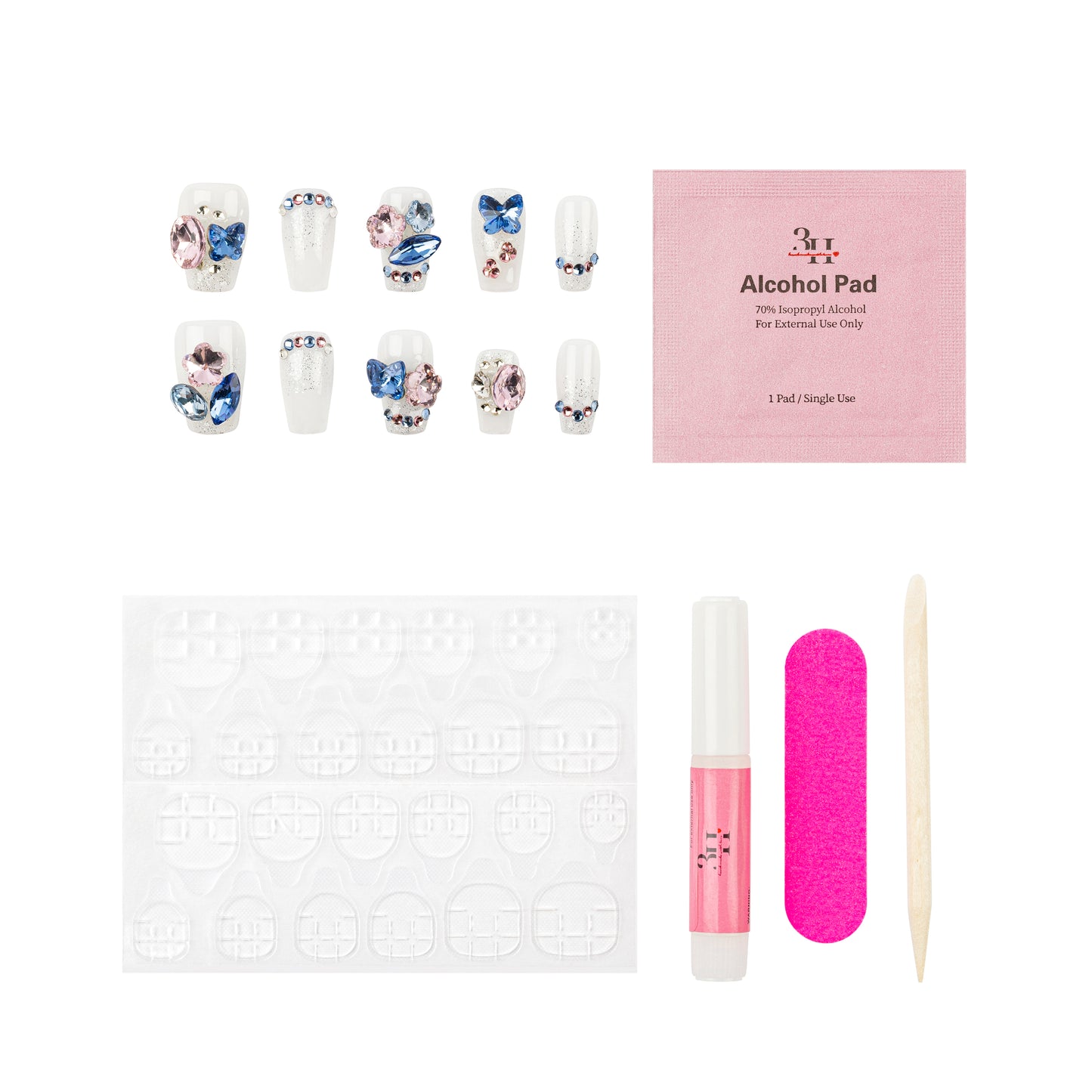 3H Luxury Handmade Press-on Nails - Crystal Blossom