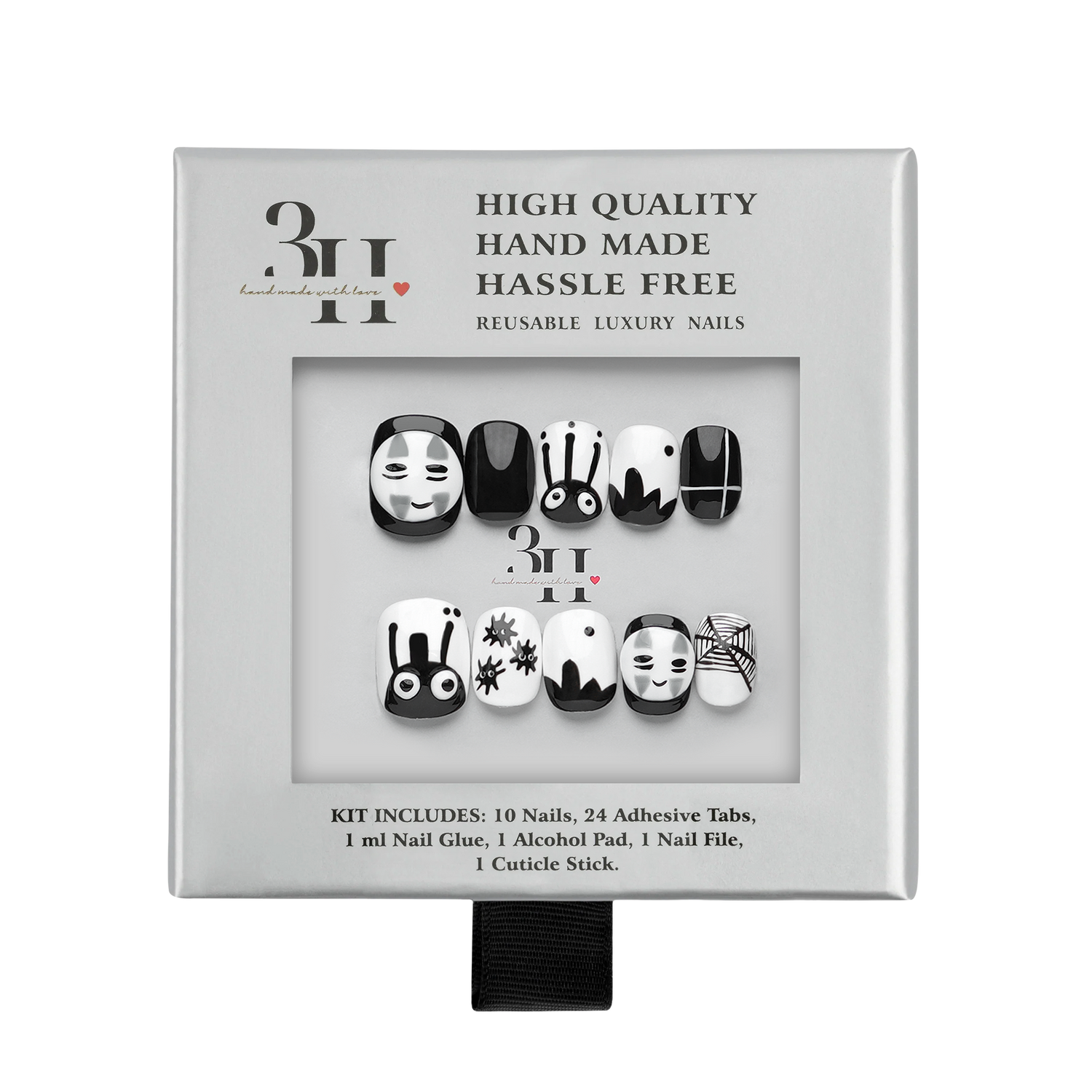 Monochrome Mischief - Short Square Press-On Nails