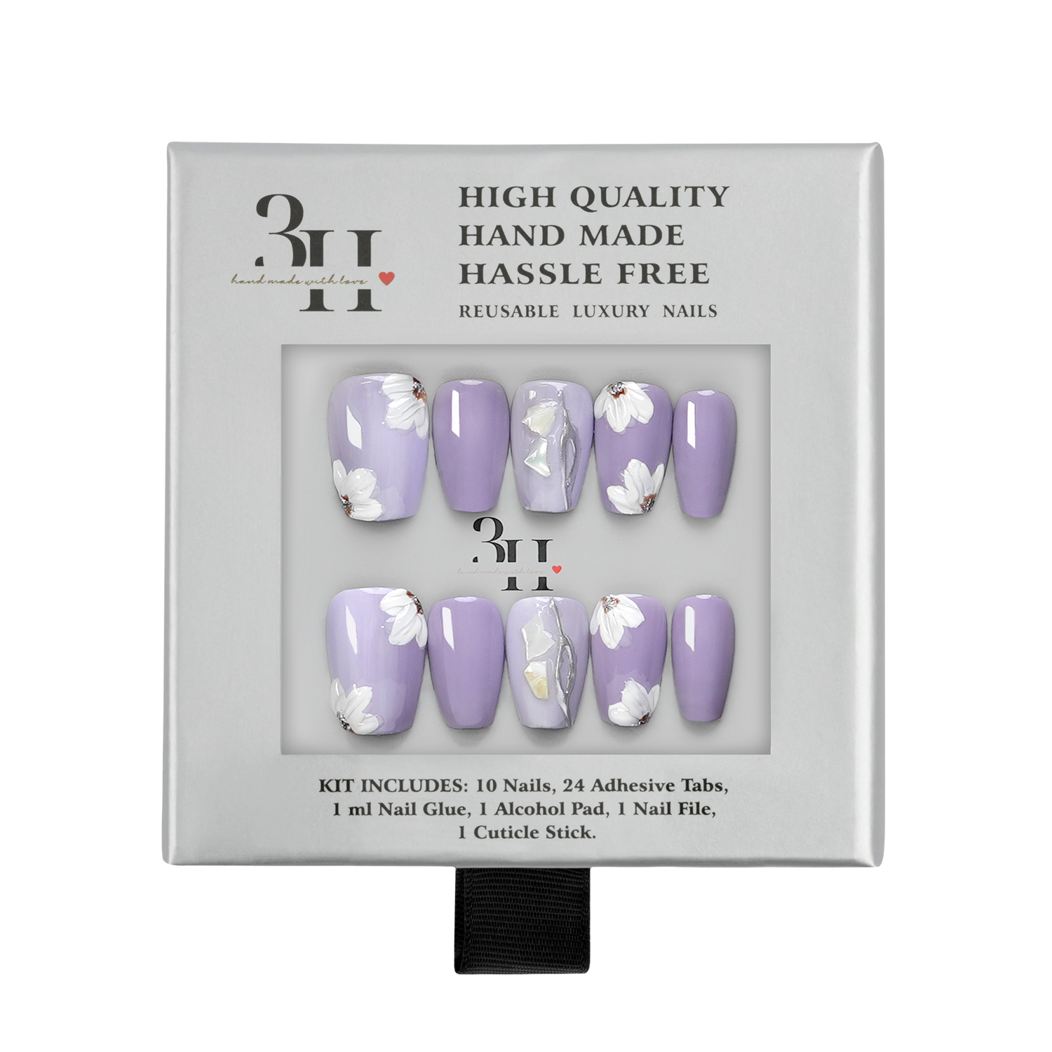 Lavender Brushstrokes - Medium Squoval Press-On Nails