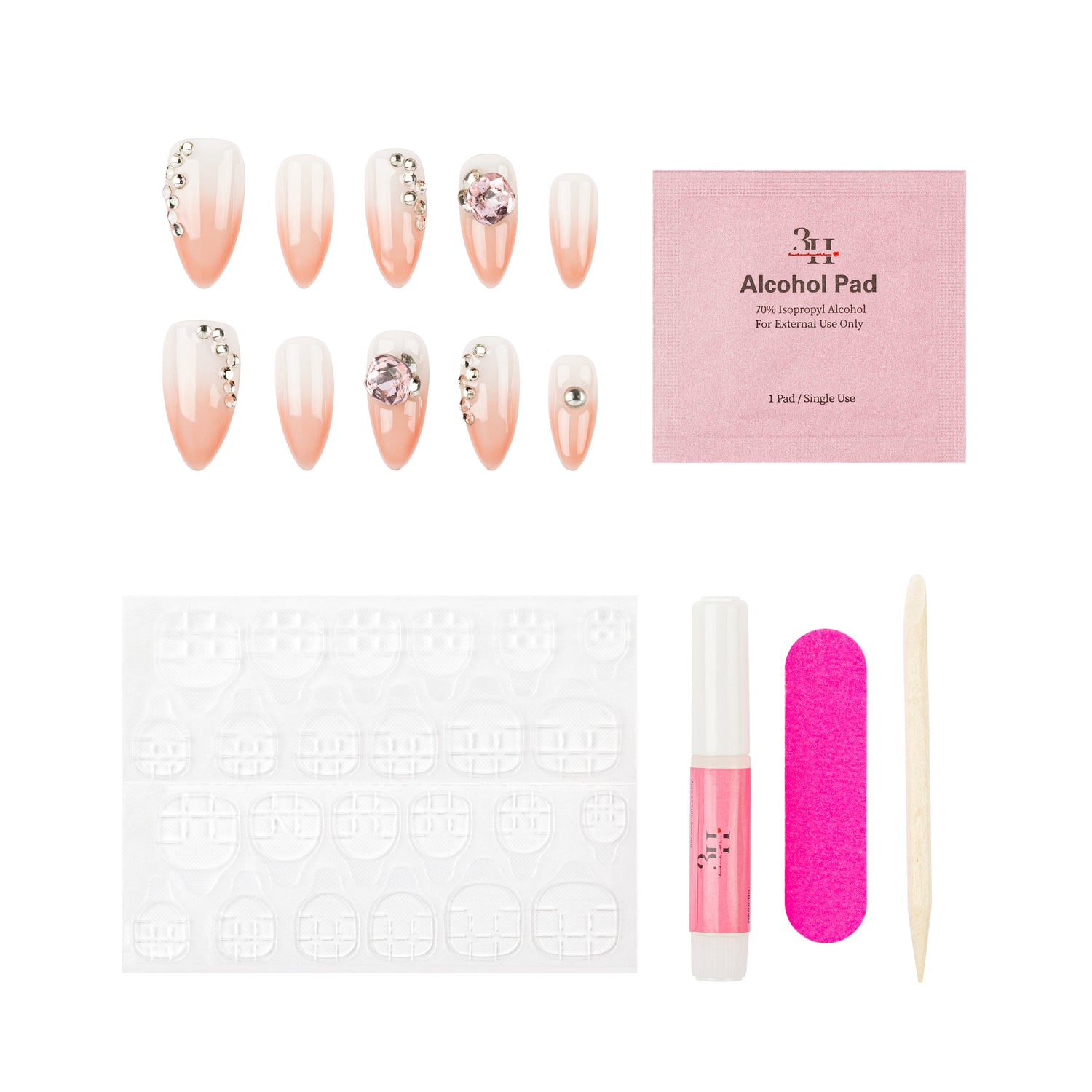 3H Luxury Handmade Press-on Nails - Blush Gem Elegance Nails - 3H Nails