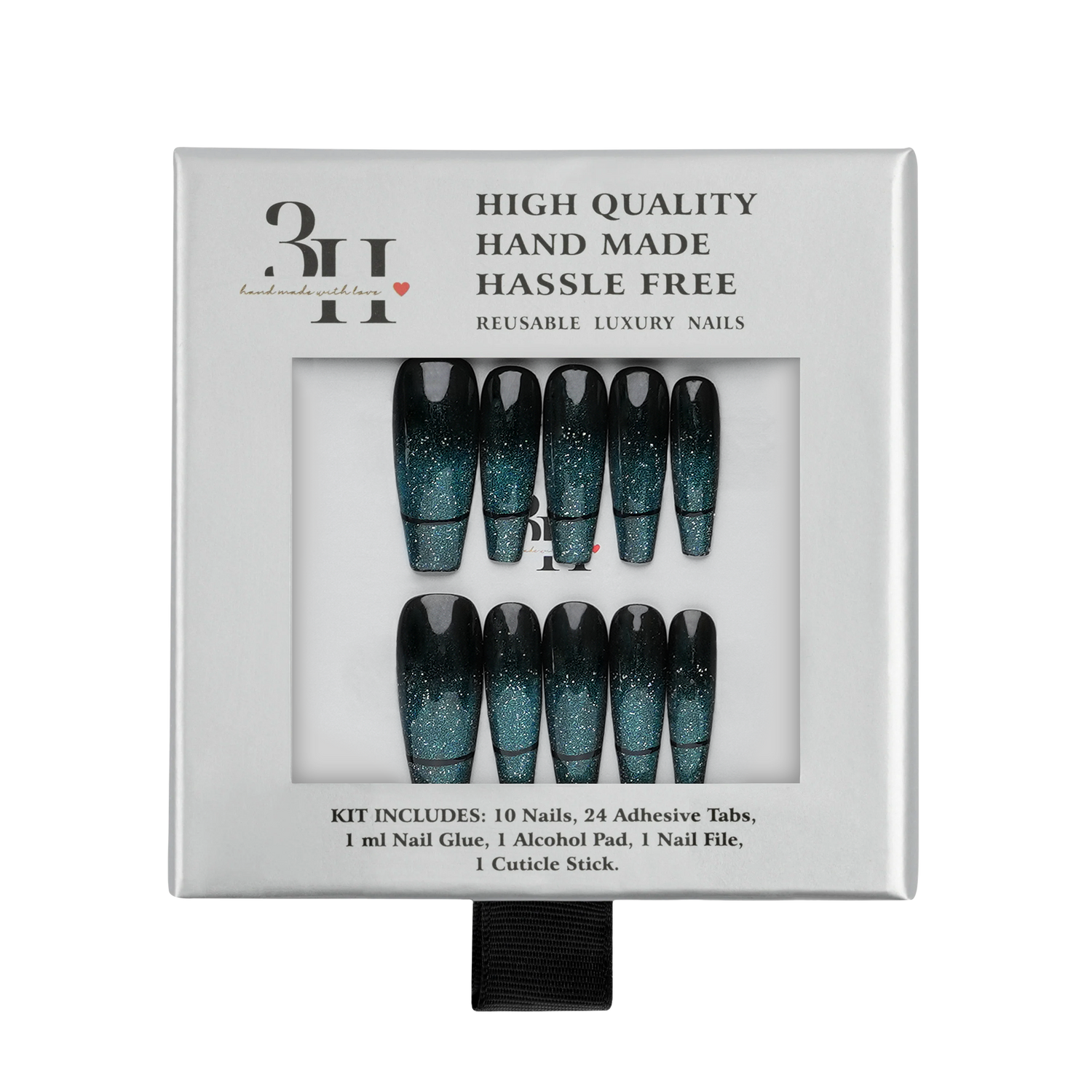 Oceanic Aura long coffin press-on nails by 3H Nails in a stylish blue ocean-inspired design.