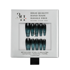 Oceanic Aura long coffin press-on nails by 3H Nails in a stylish blue ocean-inspired design.