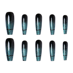 Oceanic Aura long coffin press-on nails by 3H Nails, featuring a sleek ocean-inspired design for elegant nail fashion.