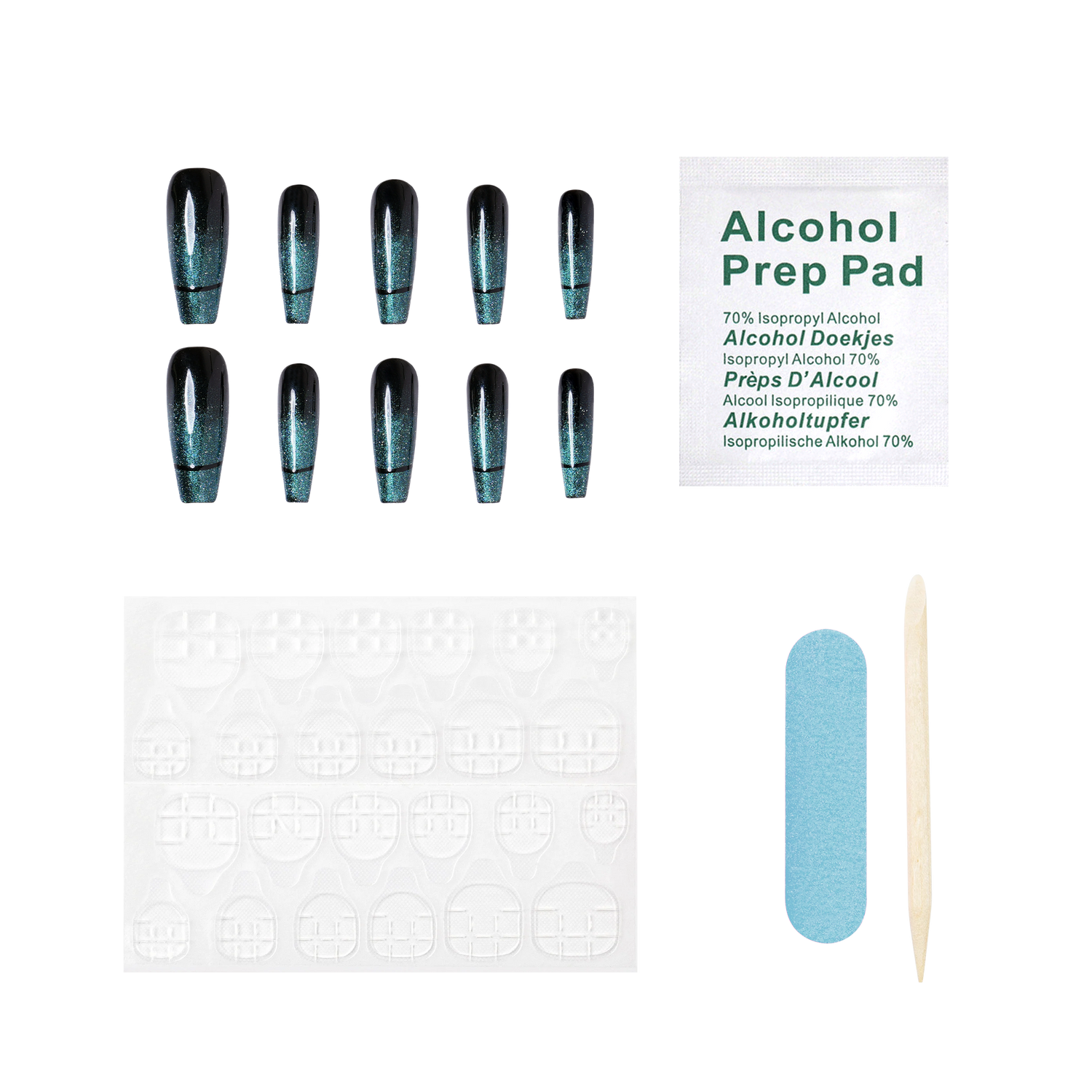 Oceanic Aura long coffin press-on nails by 3H Nails, featuring a sleek ocean-inspired blue design for a stylish manicure.