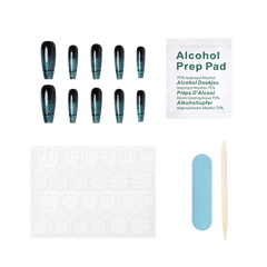 Oceanic Aura long coffin press-on nails by 3H Nails, featuring a sleek ocean-inspired blue design for a stylish manicure.