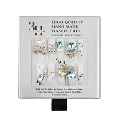 3H Luxury Handmade Press-on Nails - Crystal-Blue-Glam - 3H Nails