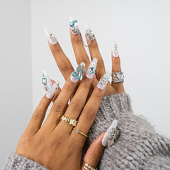 3H Luxury Handmade Press-on Nails - Crystal-Blue-Glam - 3H Nails