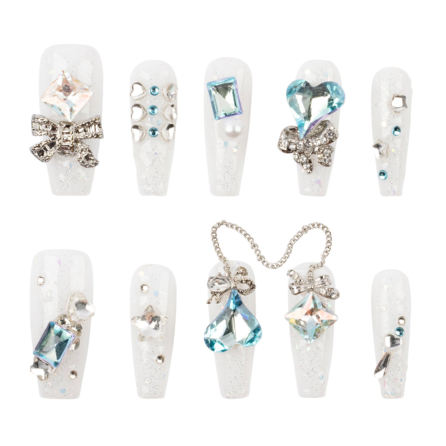 3H Luxury Handmade Press-on Nails - Crystal-Blue-Glam - 3H Nails