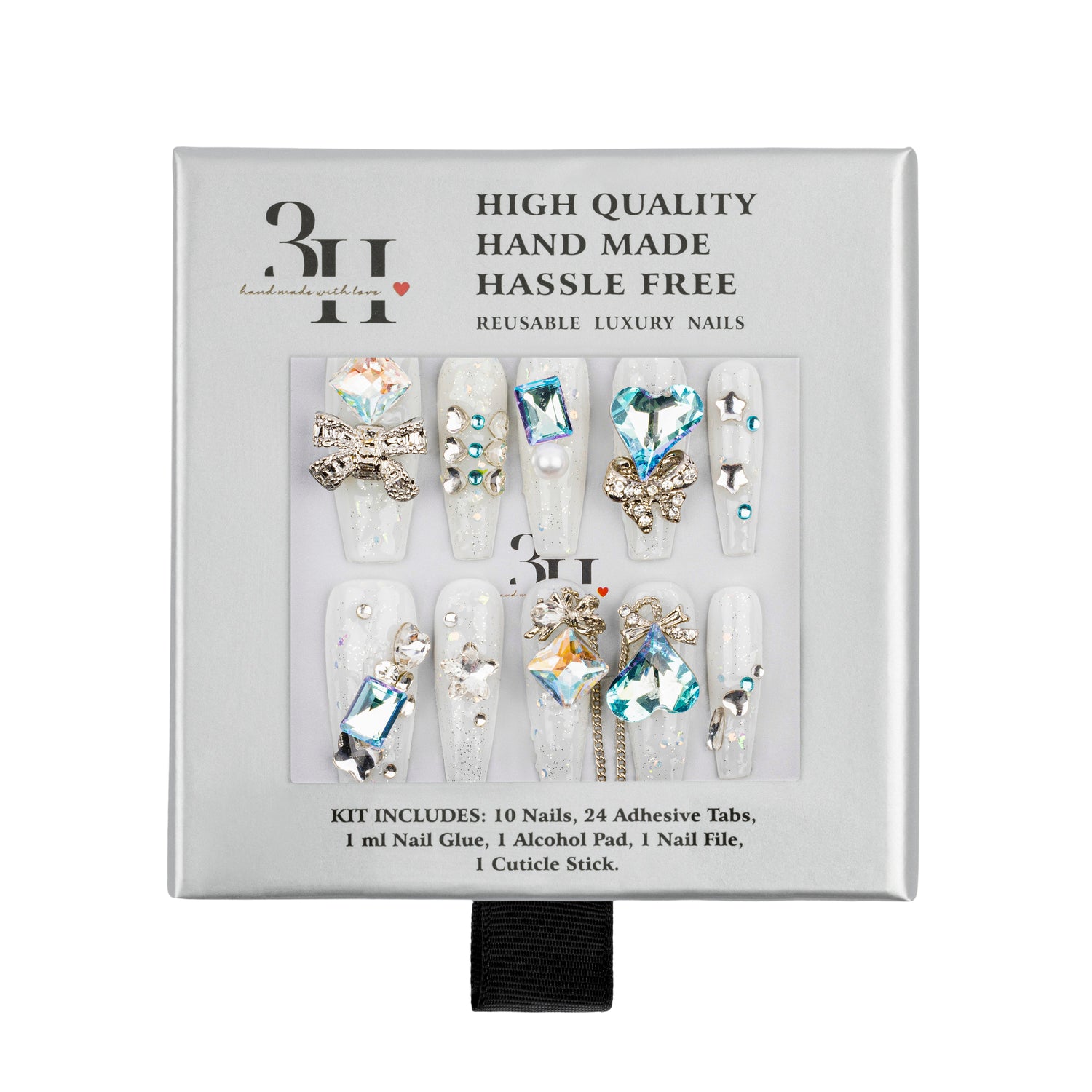 3H Luxury Handmade Press-on Nails - Crystal Blue Glam - 3H Nails