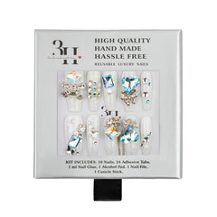 3H Luxury Handmade Press-on Nails - Crystal Blue Glam - 3H Nails
