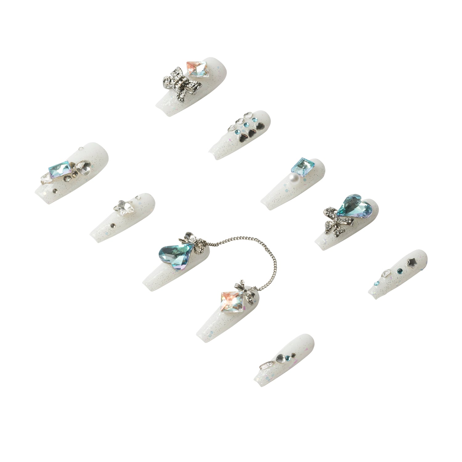 3H Luxury Handmade Press-on Nails - Crystal Blue Glam - 3H Nails