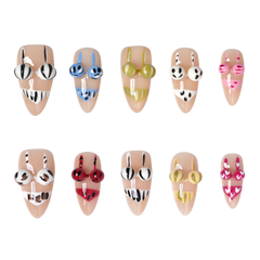 Medium almond press-on nails from 3H Nails Beachwear Smiles collection, showcasing a natural, stylish nail design.