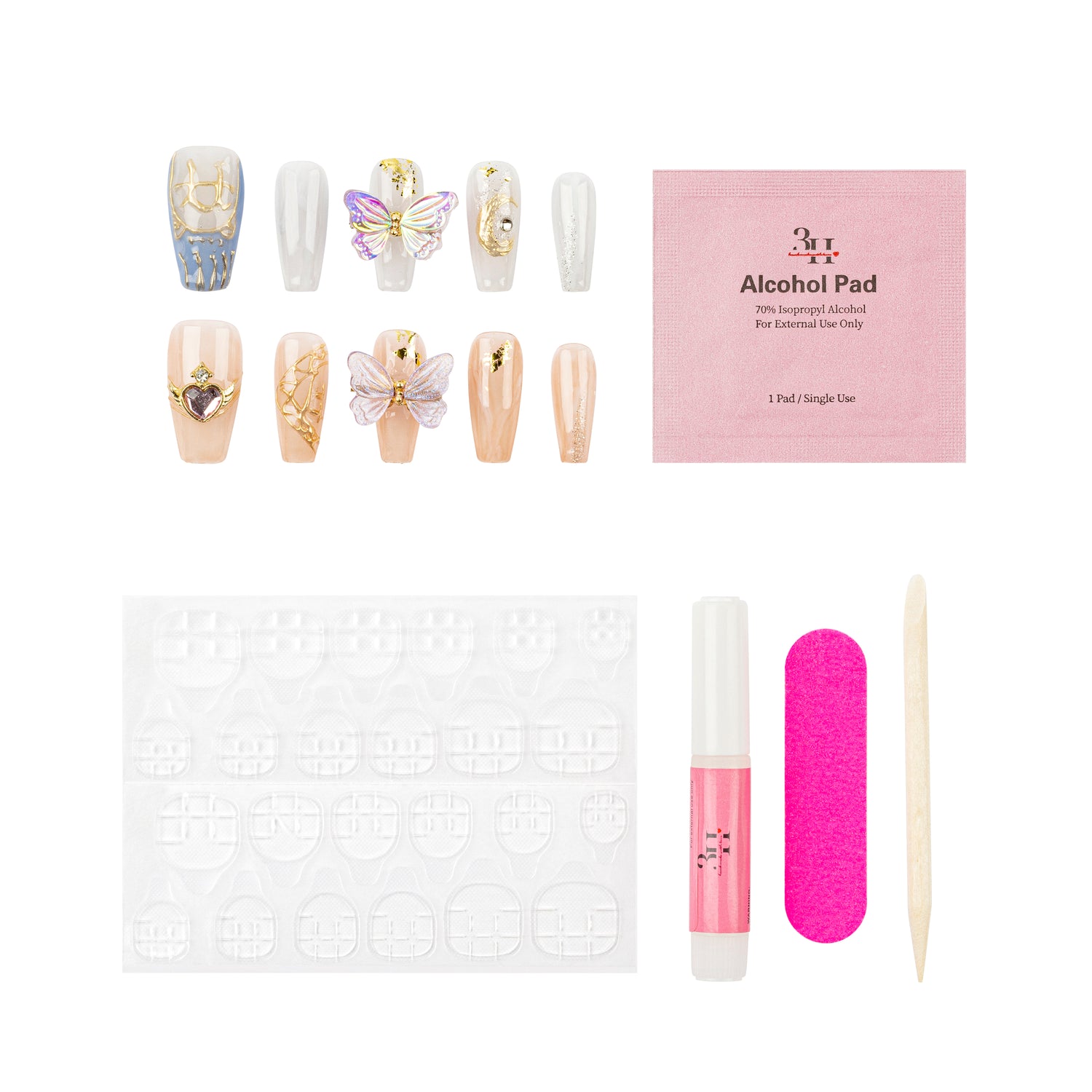 3H Luxury Handmade Press-on Nails - Butterfly Charm - 3H Nails