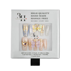3H Luxury Handmade Press-on Nails - Butterfly Charm - 3H Nails