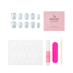 Handmade 3H Nails luxury press-on nails in design 1114, showcasing a stylish nail art pattern on natural-looking false nails.