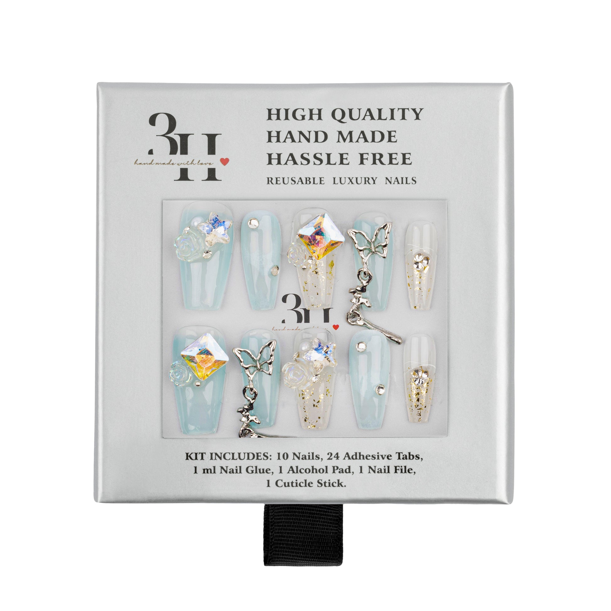 3H Luxury Handmade Press-on Nails - Crystal Butterfly