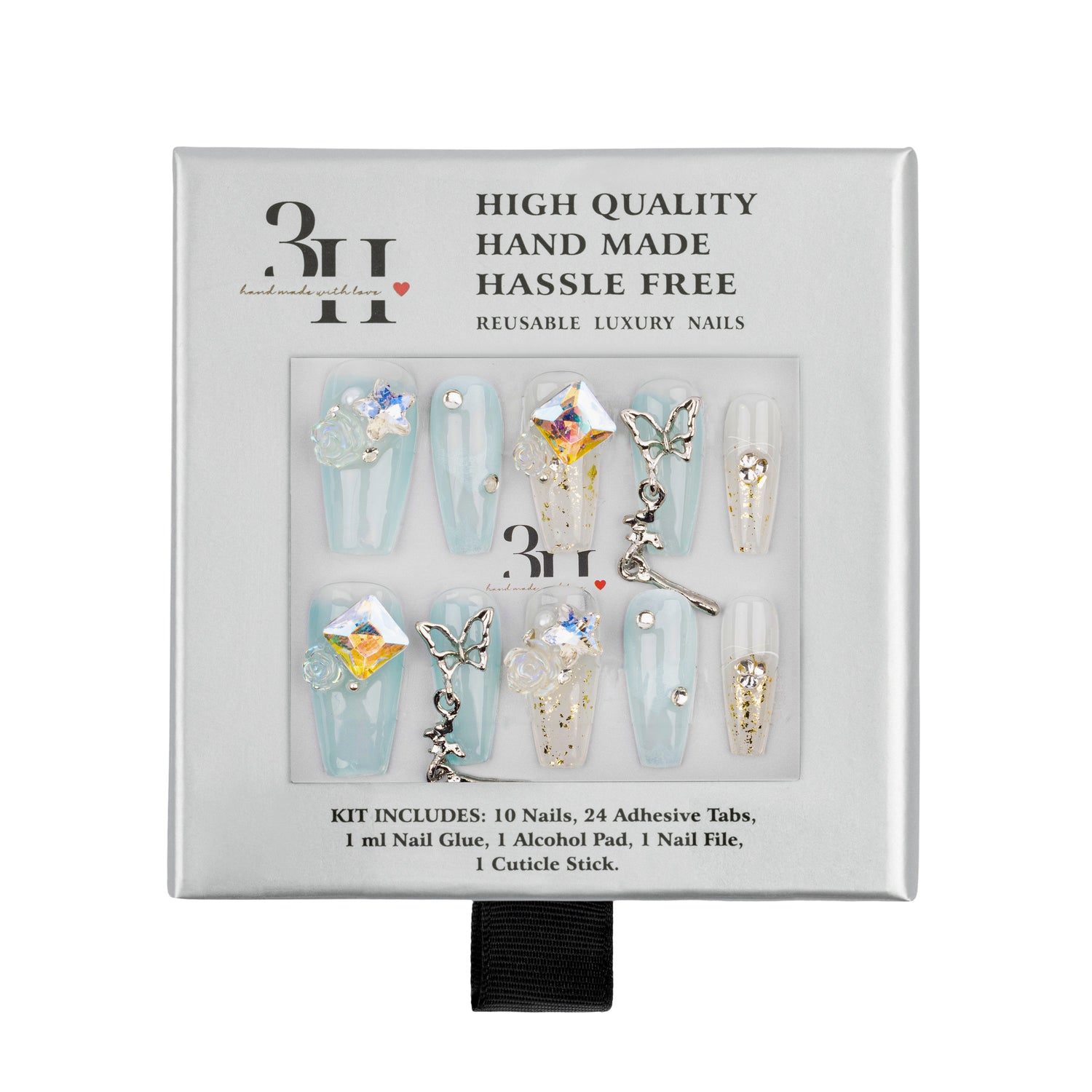 3H Luxury Handmade Press-on Nails - Crystal Butterfly - 3H Nails