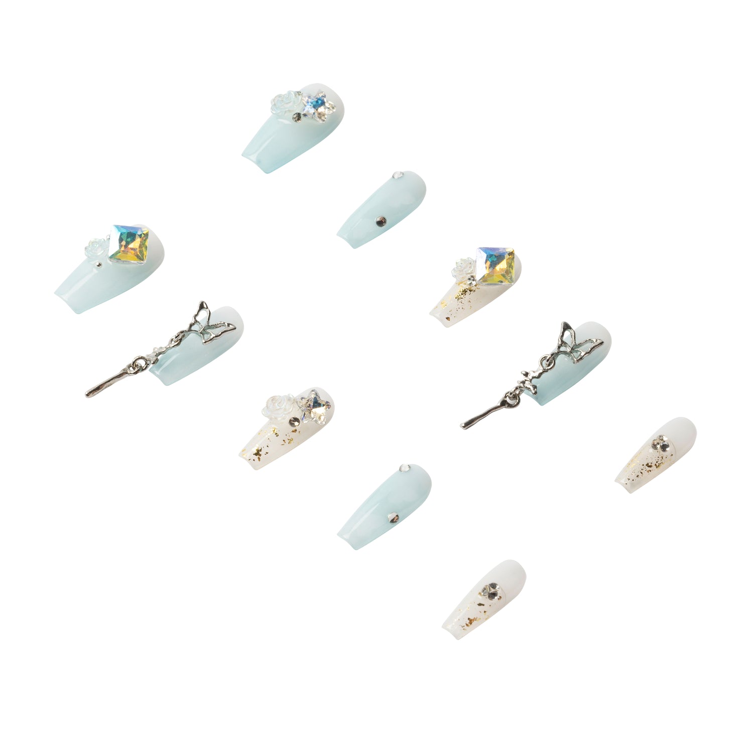 3H Luxury Handmade Press-on Nails - Crystal Butterfly - 3H Nails