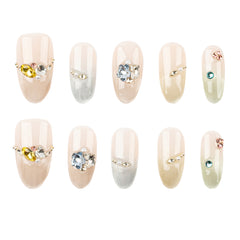 Handmade 3H Nails luxury press-on nails in a natural design, showcasing the stylish, glossy nail tips for a chic look.