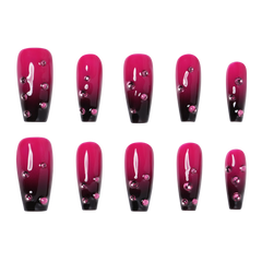 Long velvet coffin press-on nails by 3H Nails, featuring a deep vamp purple color and sleek coffin shape.