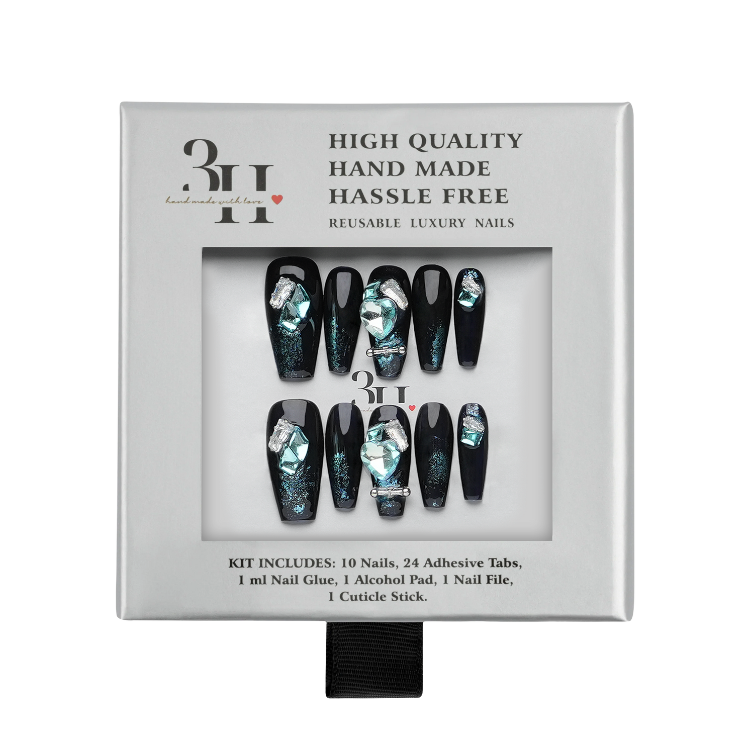 Midnight Turquoise - Medium Coffin Press-On Nails