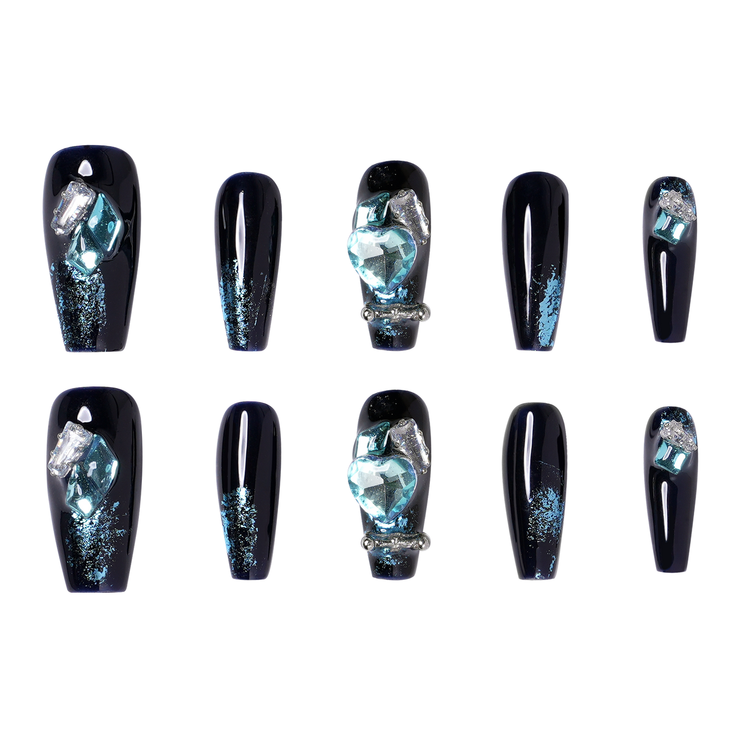 Midnight Turquoise - Medium Coffin Press-On Nails