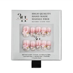 3H Luxury Handmade Press-on Nails - Pink Flower Sparkle - 3H Nails