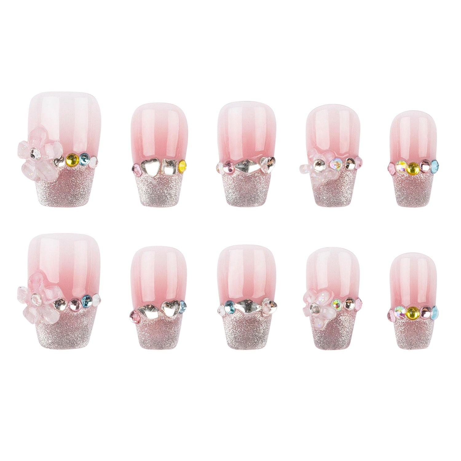 3H Luxury Handmade Press-on Nails - Pink Flower Sparkle - 3H Nails