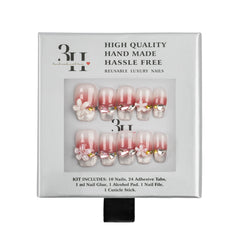 3H Luxury Handmade Press-on Nails - Pink Flower Sparkle - 3H Nails