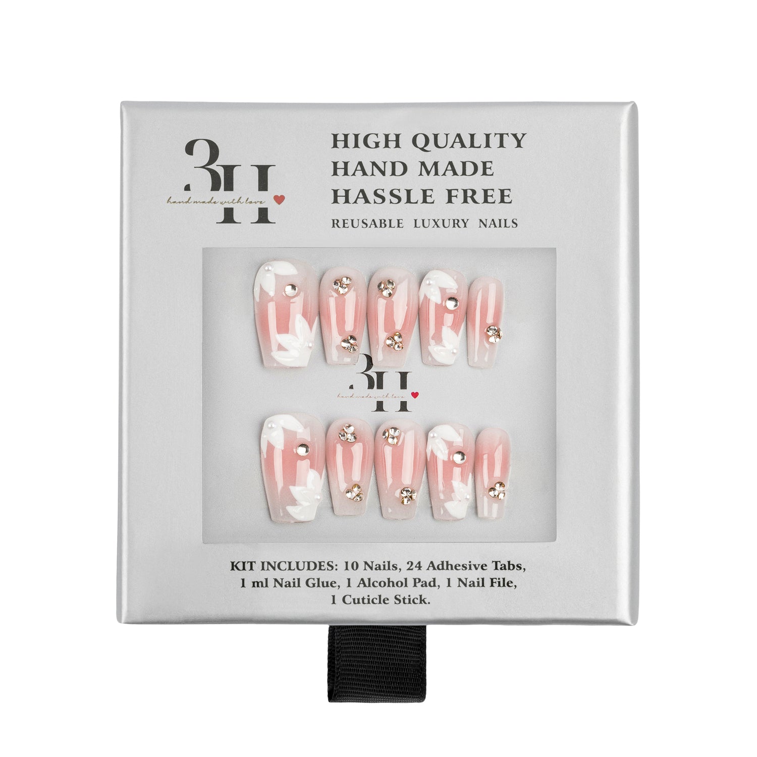 Handmade 3H Nails luxury press-on nails in style 1308, showcasing elegant, natural-looking nail tips with a glossy finish.