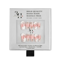 Handmade 3H Nails luxury press-on nails in style 1308, showcasing elegant, natural-looking nail tips with a glossy finish.