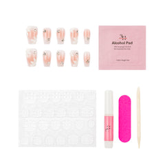 Handmade 3H Nails luxury press-on nails in design 1308, showcasing a stylish, natural-looking nail set on a white background.