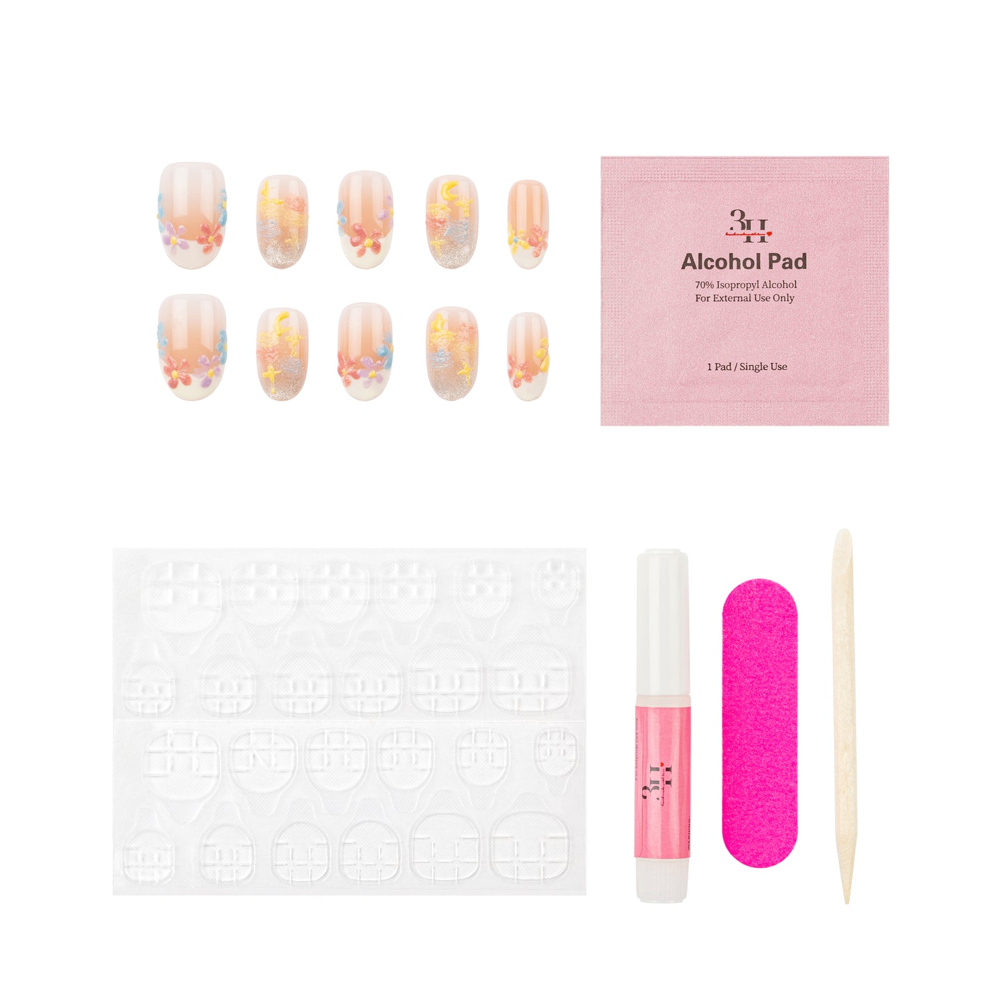 3H Luxury Handmade Press-on Nails - Pastel Petals