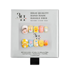 Handmade 3H Nails luxury press-on nails in design 1417, showcasing a stylish, natural-looking manicure with polished tips and intricate details.