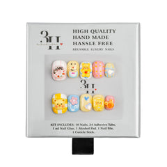 Handmade 3H Nails luxury press-on nails in design 1417, showcasing a stylish, natural-looking manicure with polished tips and intricate details.