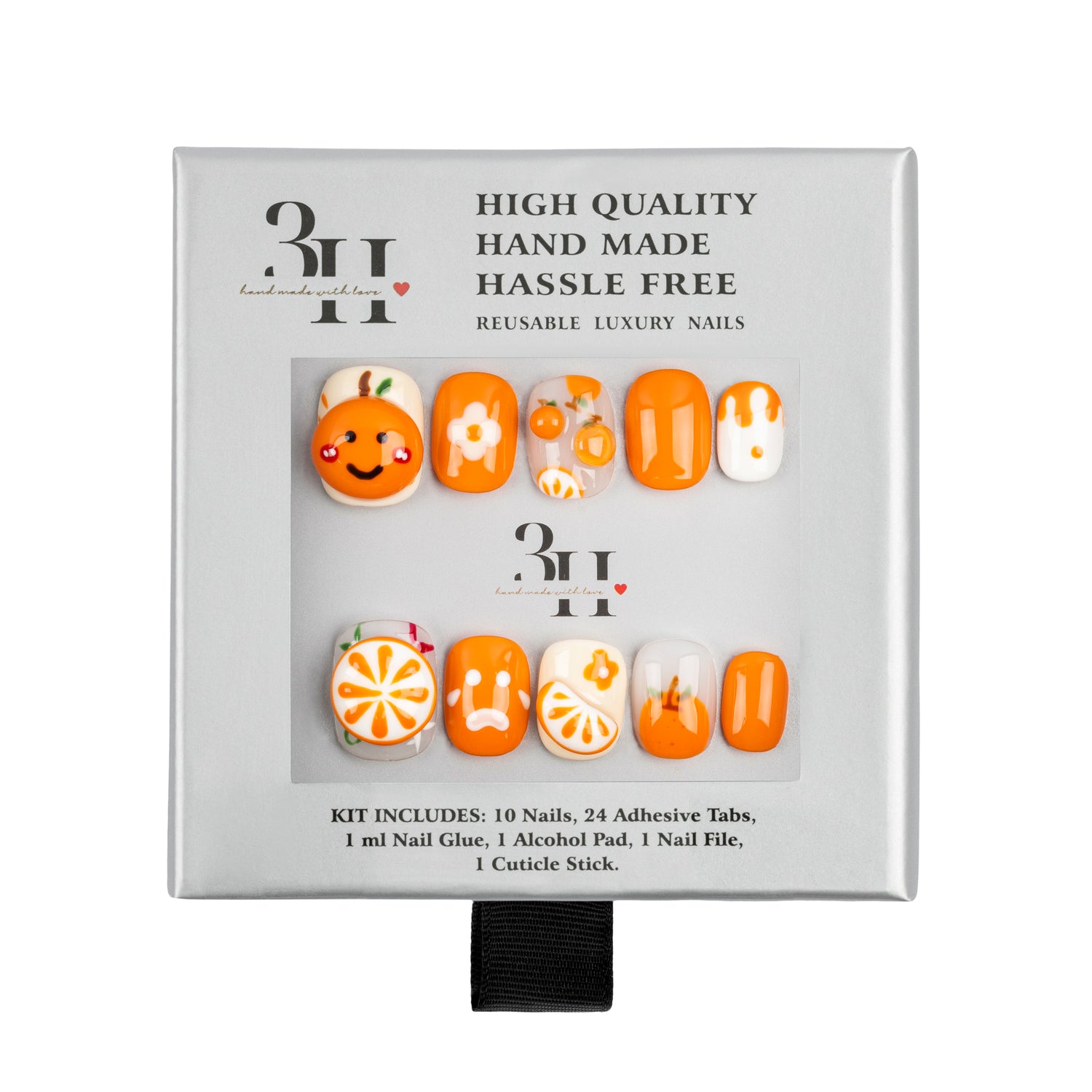 3H Nails luxury handmade press-on nails in style 1434, showcasing a sleek, natural-looking nail design on a white background.