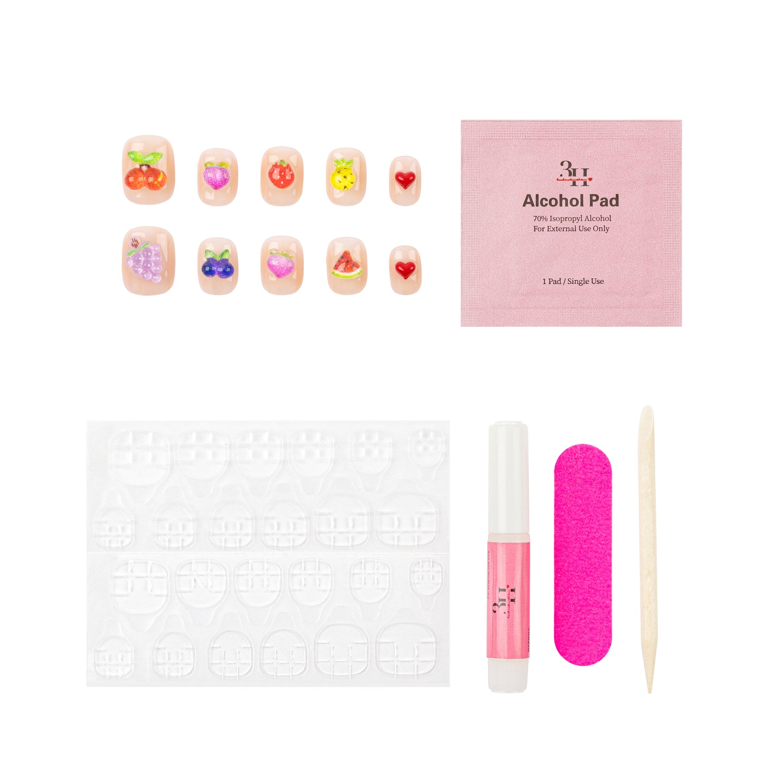 Handmade 3H Nails luxury press-on nails with a stylish design, showcasing a natural, elegant look on a neutral background.