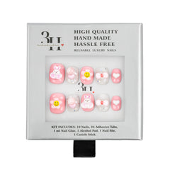 Handmade press-on nails from 3H Nails, featuring a stylish 1437 design with a natural, polished finish on a white background.