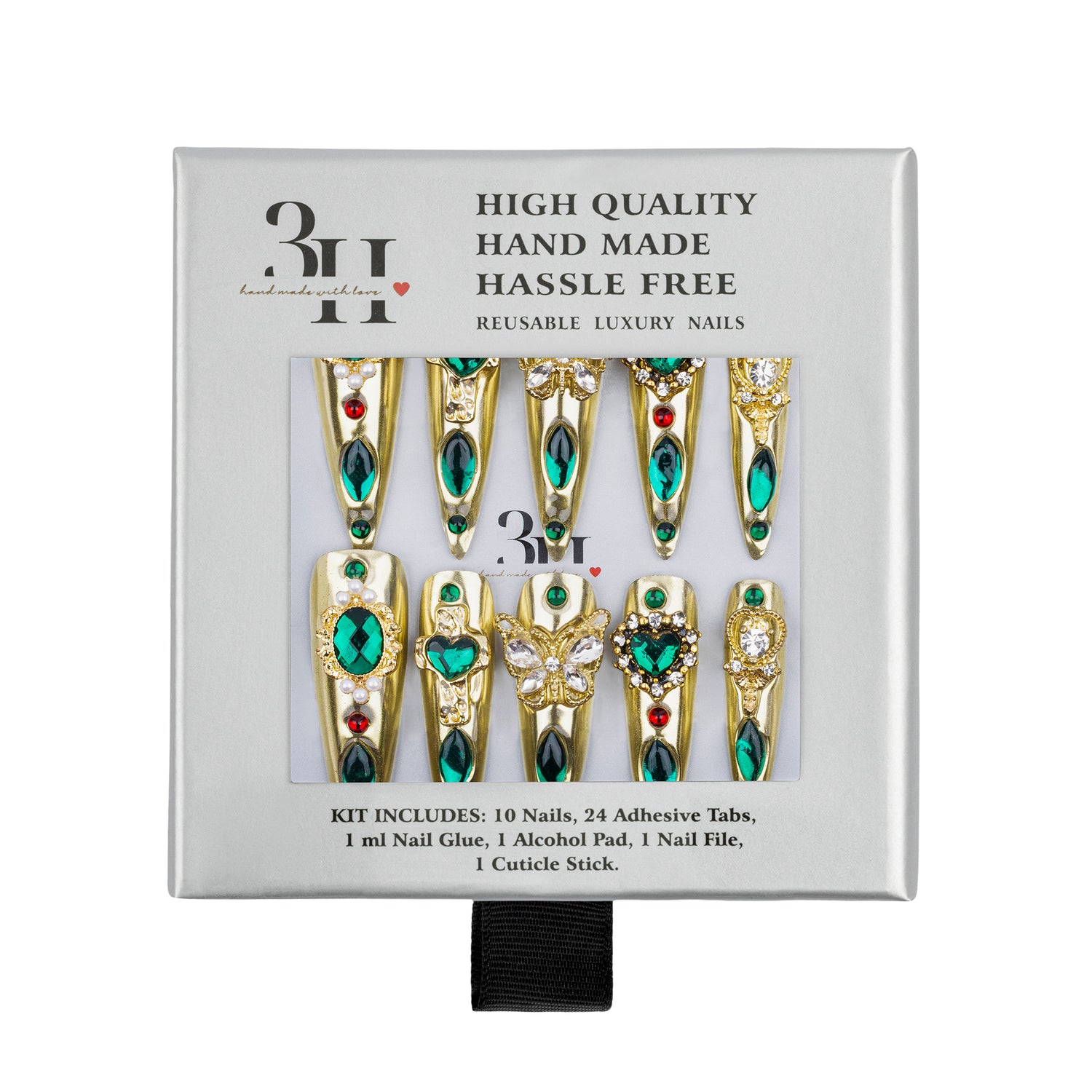 3H Luxury Handmade Press-on Nails - Emerald Empress - 3H Nails