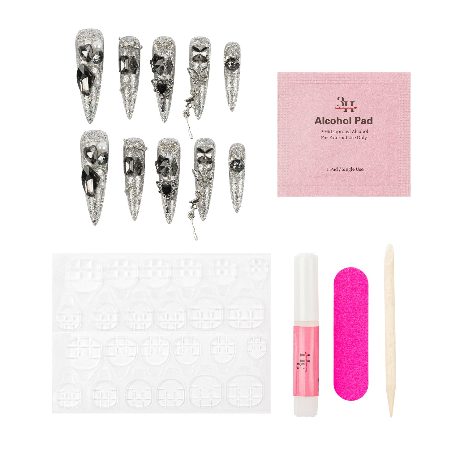 3H Luxury Handmade Press-on Nails - Chrome Dagger - 3H Nails