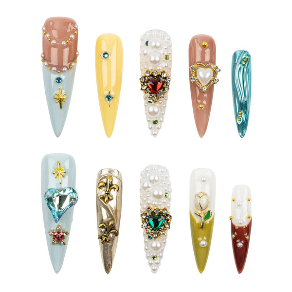3H Nails Majestic Fantasy – Bedazzled Glam X-Long Stiletto Press-On Na