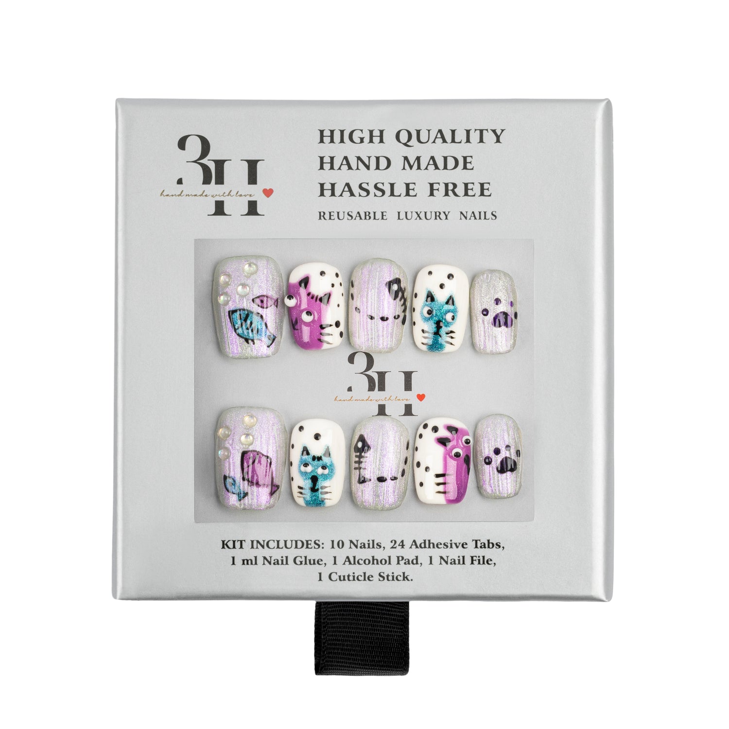 Handmade 3H Nails luxury press-on nails in a natural length and design, showcasing a sleek, professional manicure style.