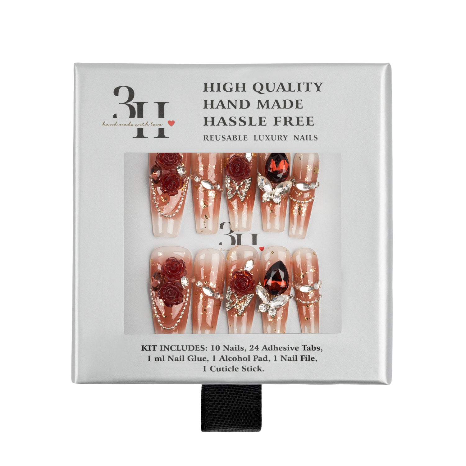 3H Luxury Handmade Press-on Nails - Crimson Rose - 3H Nails