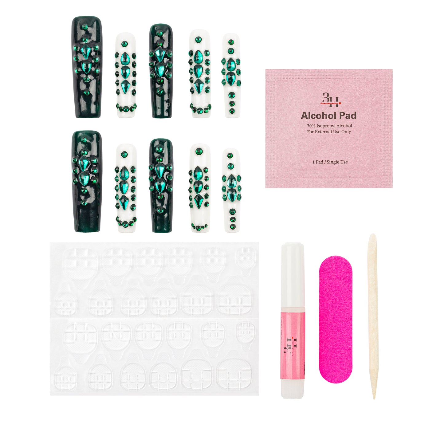 3H Luxury Handmade Press-on Nails - Green Enigma