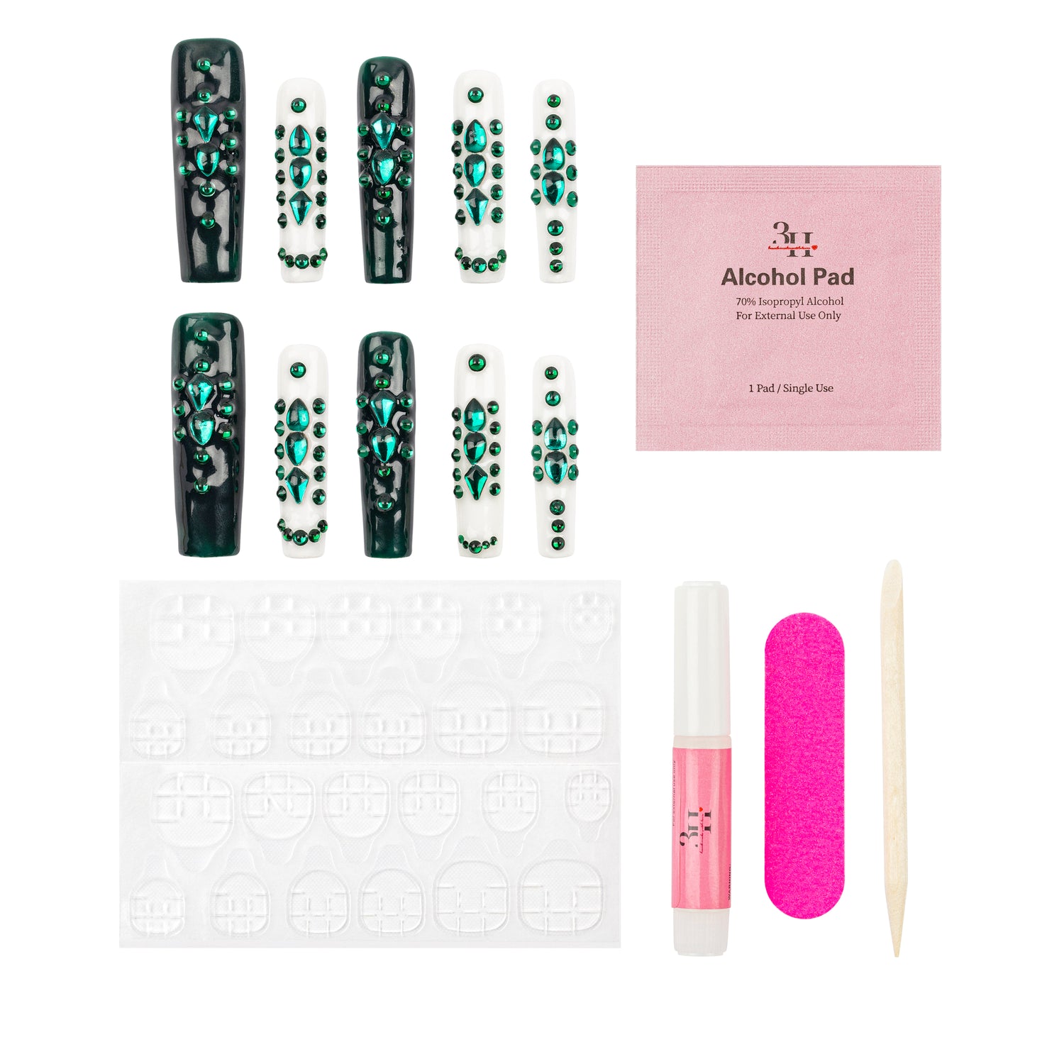 3H Luxury Handmade Press-on Nails - Green Enigma - 3H Nails