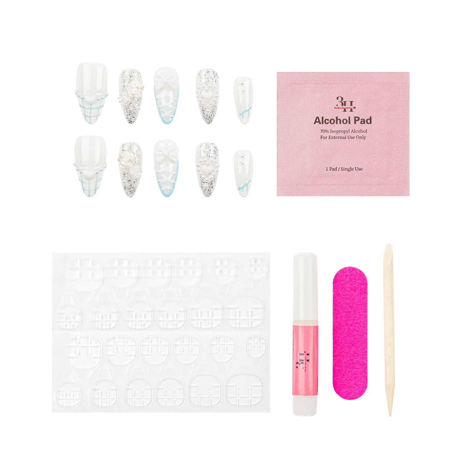 3H Luxury Handmade Press-on Nails - Crystal Frost - 3H Nails