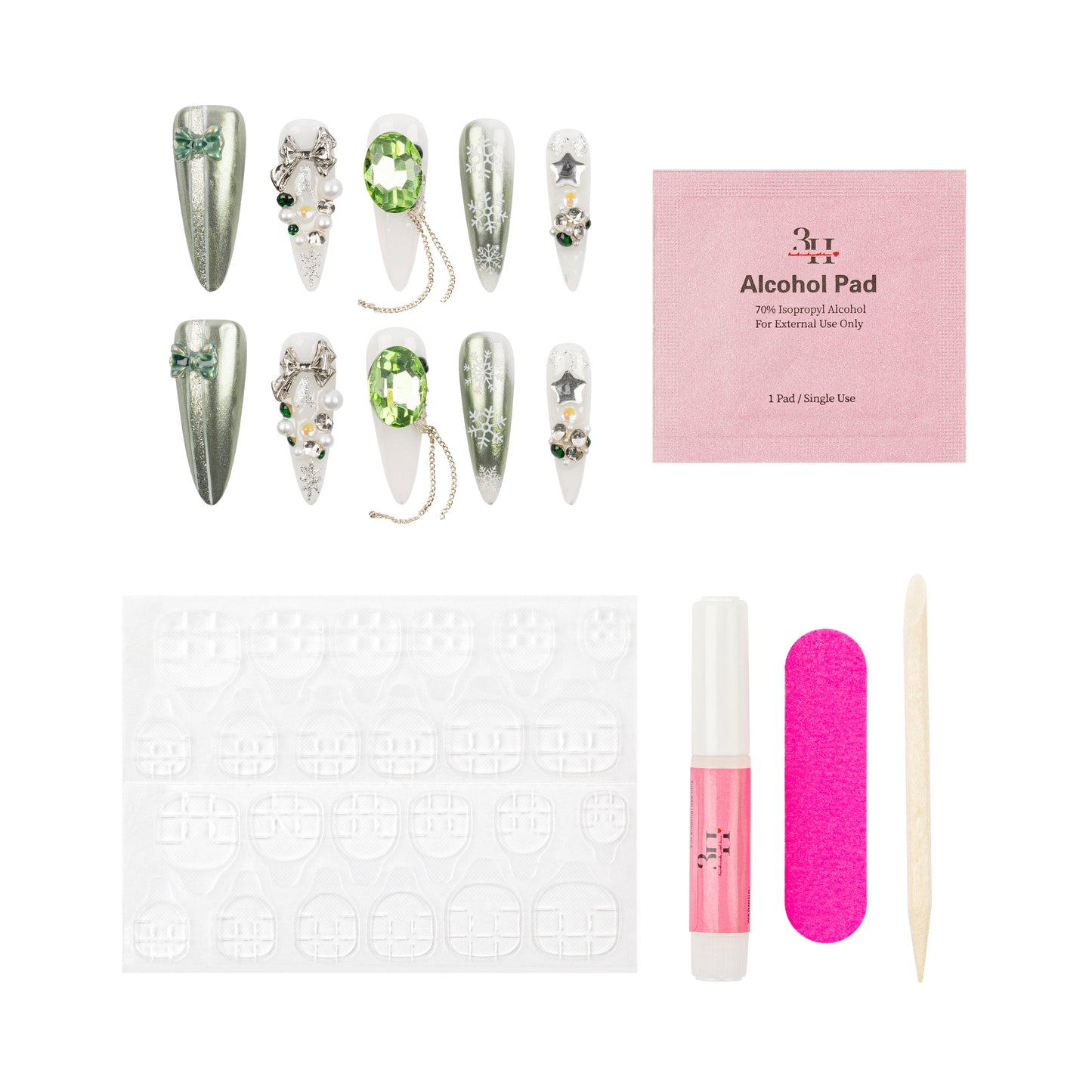3H Luxury Handmade Press-on Nails - Snowflake Jewel