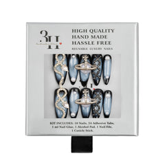 3H Luxury Handmade Press-on Nails - Sapphire Cascade - 3H Nails