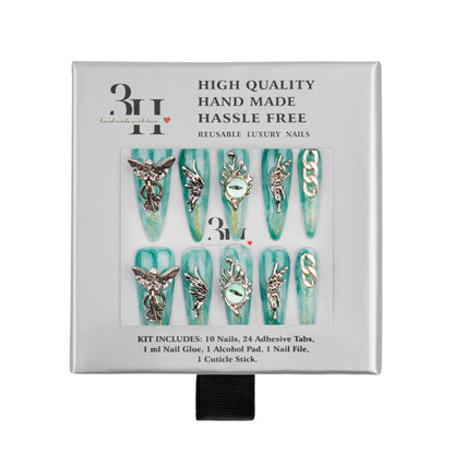3H Luxury Handmade Press-on Nails - Emerald Elegance